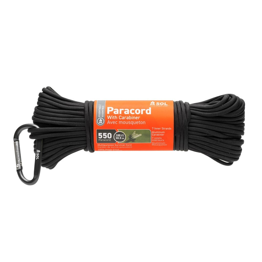 Ozark Trail 50Ft Reflective 1100 Paracord with 8 cm D-Shaped Aluminum  Carabiner, Black